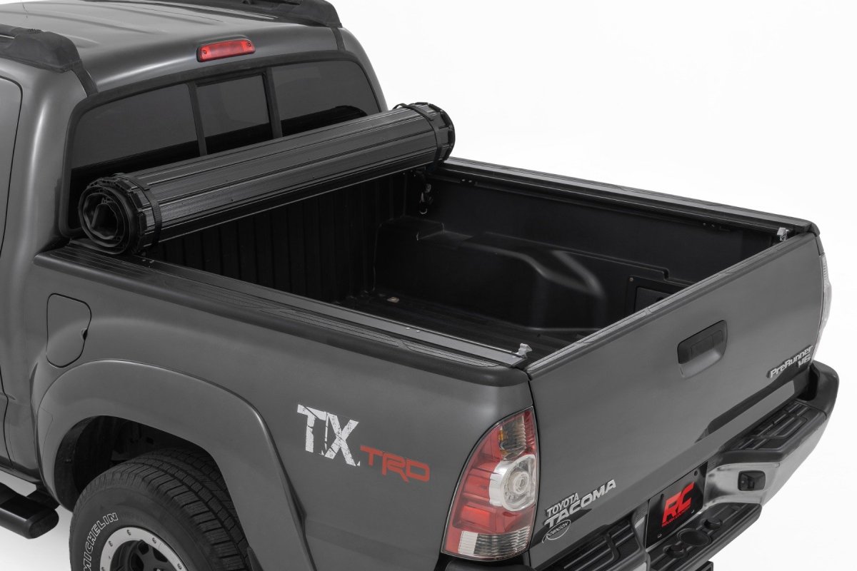 Toyota Tacoma Hard Roll Up Bed Cover - Rough Country - Sleek Flush, Low-Profile Design - Matte Black - '05-'15
